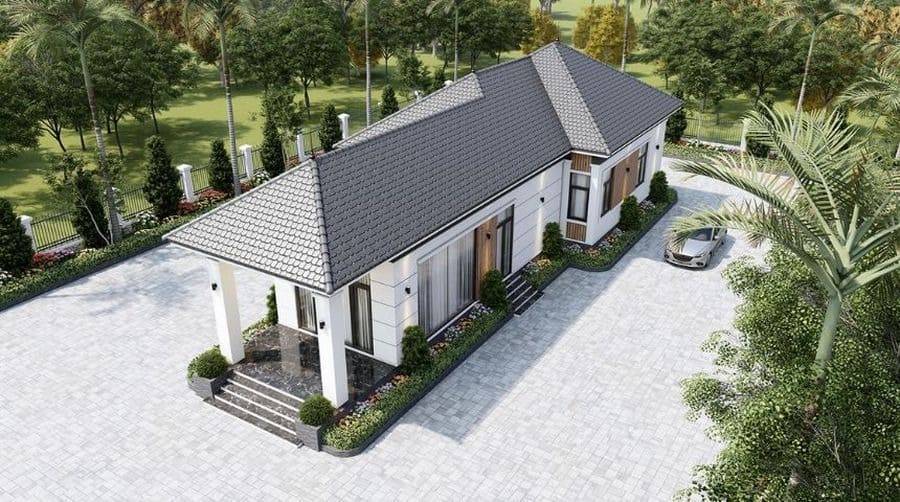 Mẫu nhà cấp 4 mái ngói có gác lửng