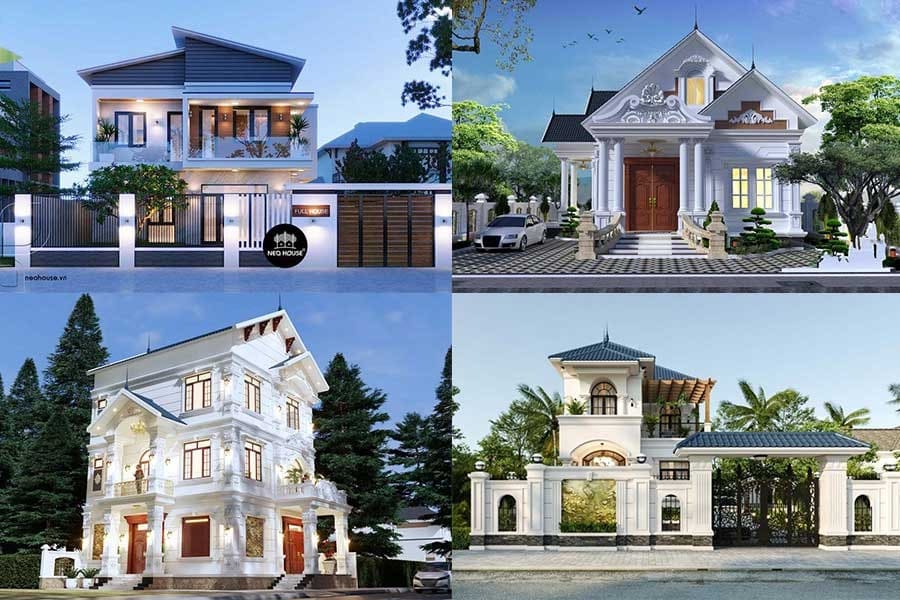 Các biệt thự đẹp hiện đại và cổ điển với thiết kế độc đáo, hiển thị phong cách kiến trúc sang trọng.