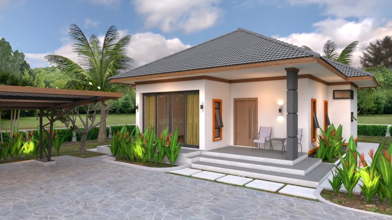 Mẫu nhà cấp 4 mái ngói với hai phòng ngủ