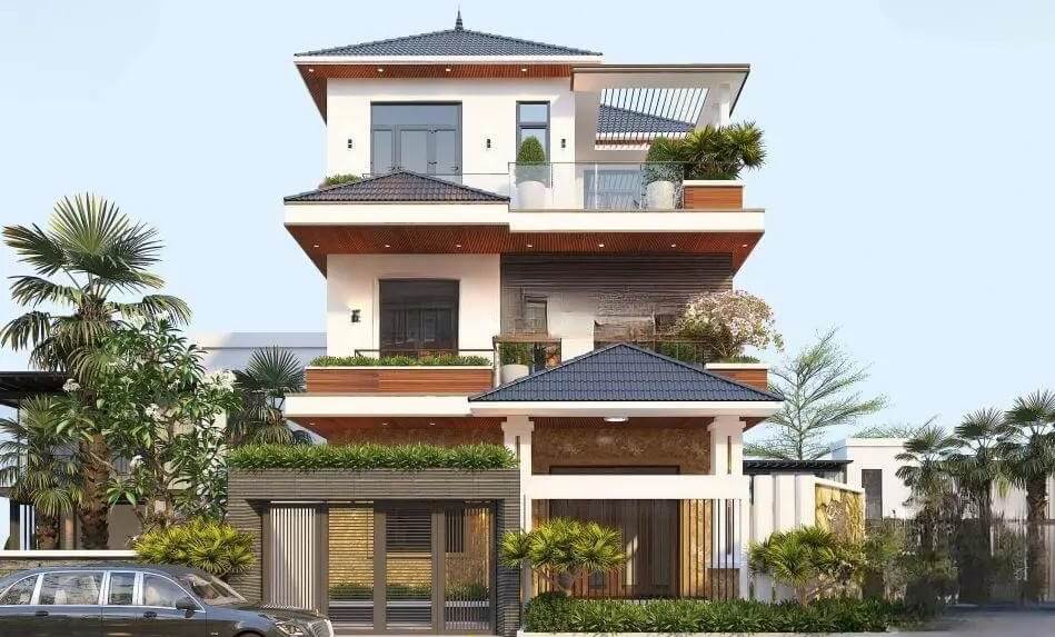 Mẫu nhà mái Nhật 3 tầng 4 phòng ngủ 3