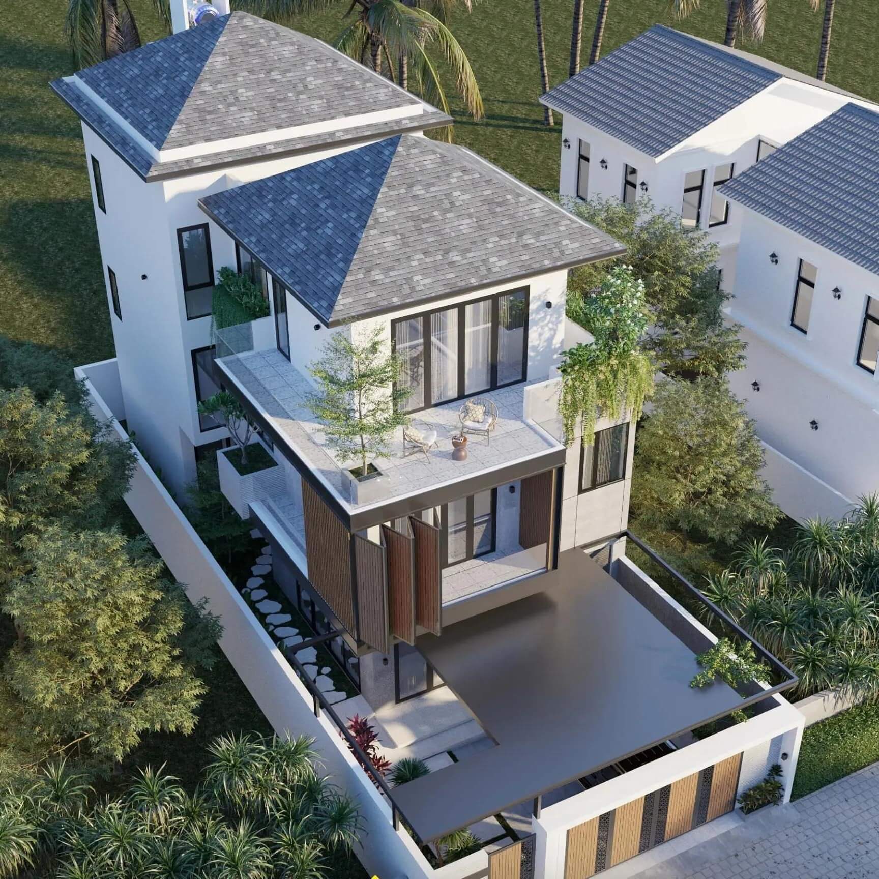 Mẫu nhà mái Nhật 3 tầng 6 phòng ngủ 2