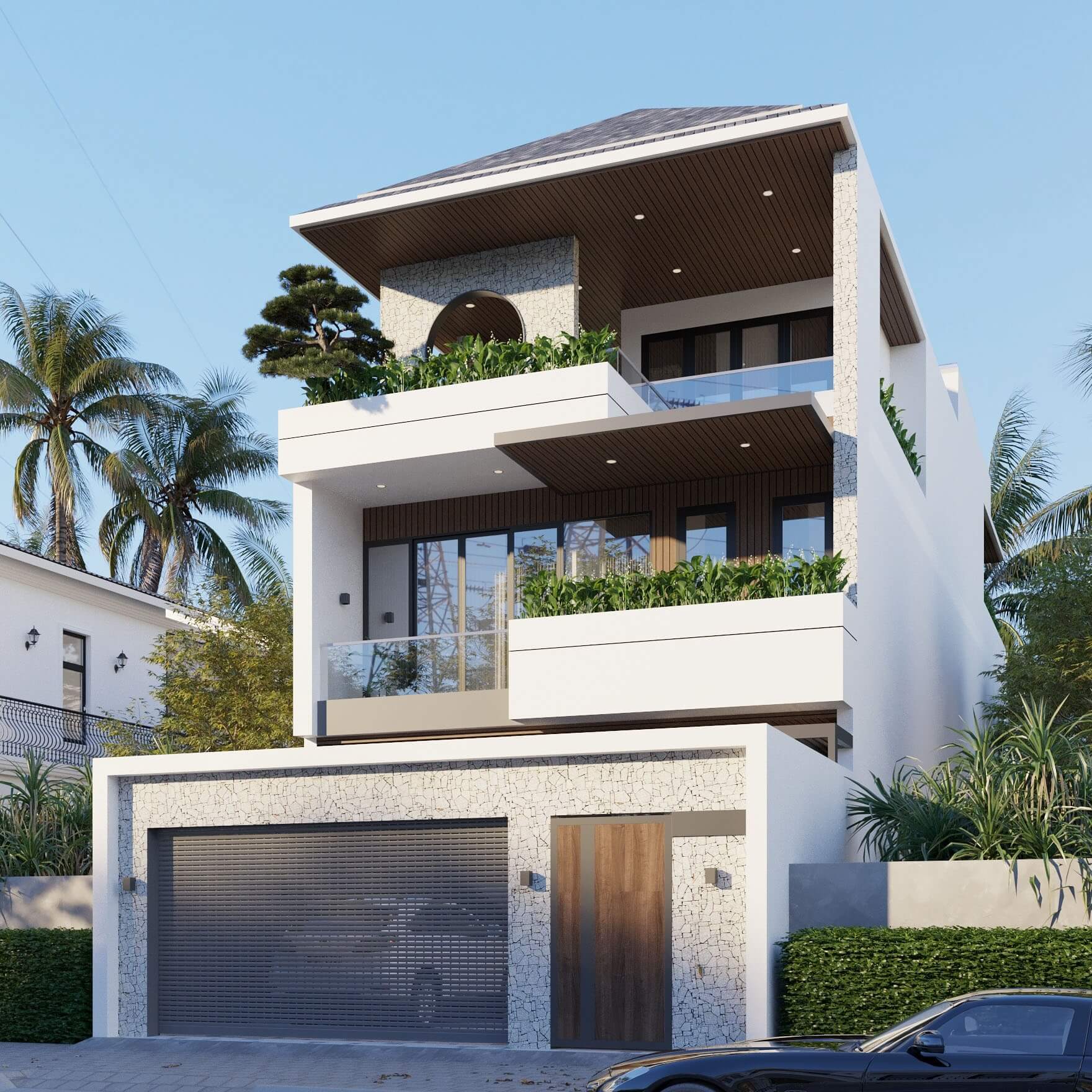 Mẫu nhà mái Nhật 3 tầng hiện đại 2