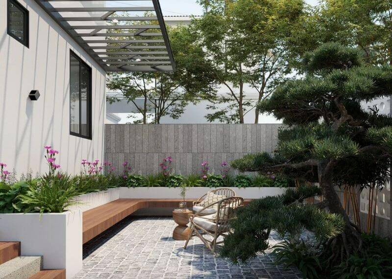 Mẫu nhà ngang 6m dài 18m có sân vườn 2