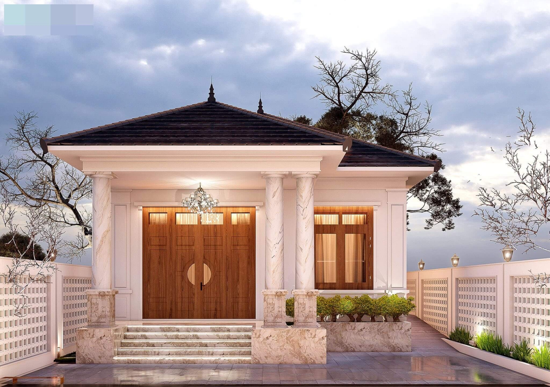 Mẫu nhà ngang 8m 1 tầng phong cách tân cổ điển quý phái 3