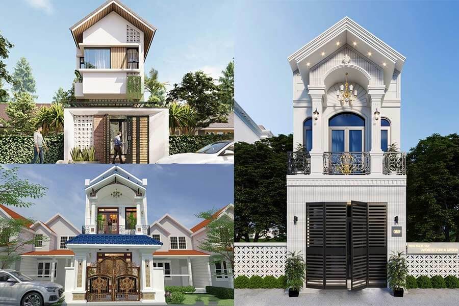 Ba thiết kế nhà hiện đại với mái ngói và kiến trúc phong cách khác nhau.