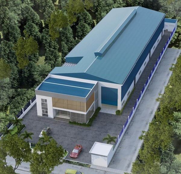 mau-nha-tien-che-cho-nha-xuong-2 Nhà xưởng hiện đại với mái xanh, nằm giữa khuôn viên cây xanh, đường vào rộng rãi tại khu công nghiệp.