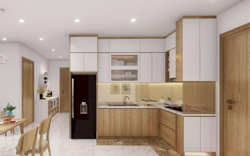 Mẫu phòng bếp căn hộ chung cư từ gỗ tự nhiên 3