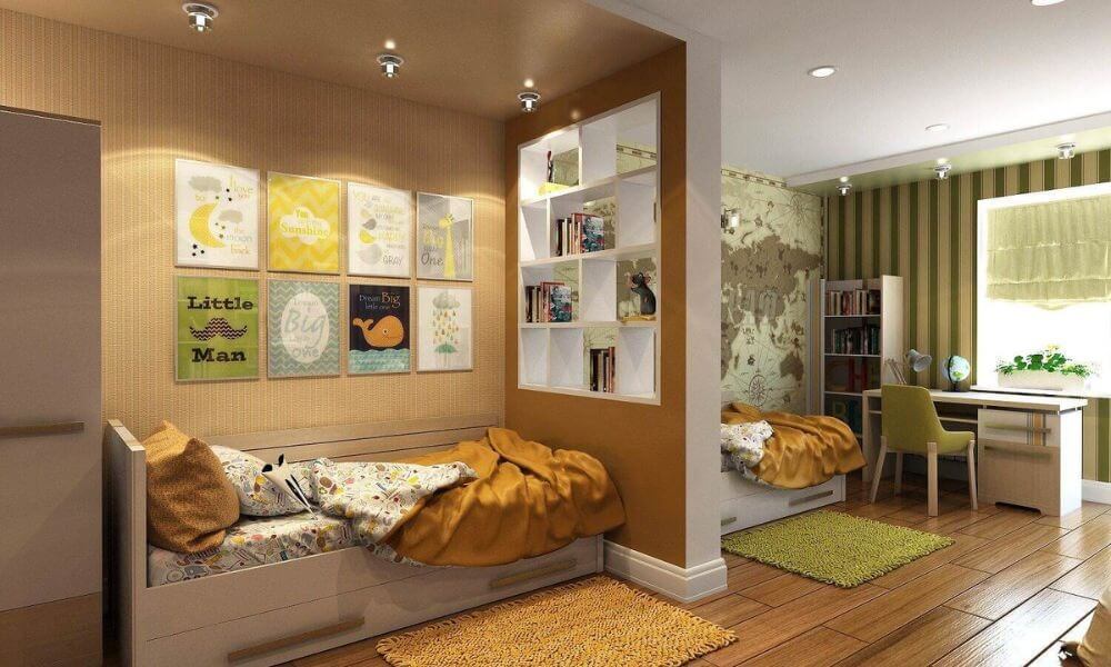 Mẫu phòng ngủ 2 giường có vách ngăn
