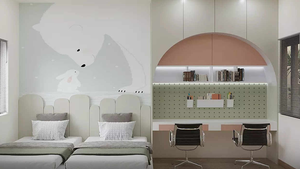 Mẫu phòng ngủ 2 giường đôi 1