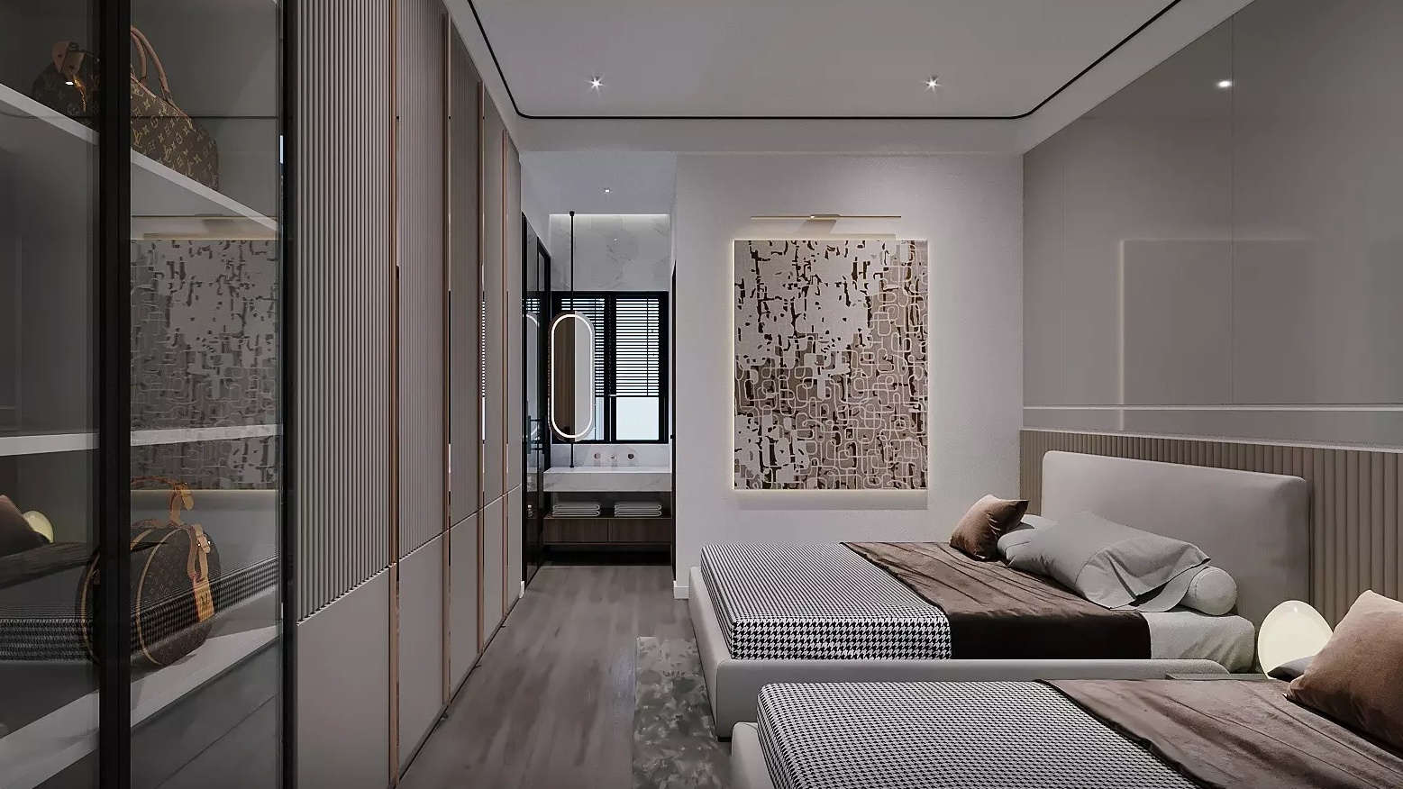 Mẫu phòng ngủ 2 giường phong cách hiện đại 2