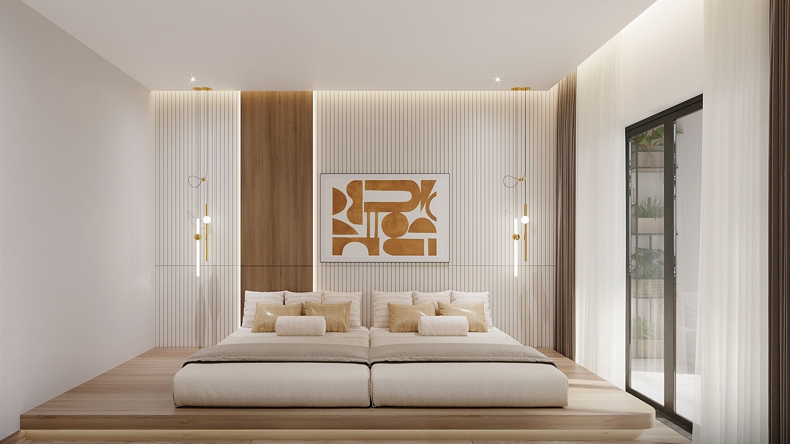 Mẫu phòng ngủ 2 giường phong cách hiện đại 3