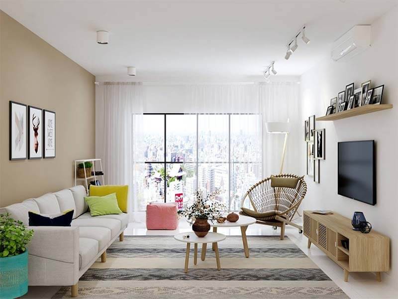 Màu sắc của nội thất phòng khách nên hài hòa và phù hợp với màu của căn phòng