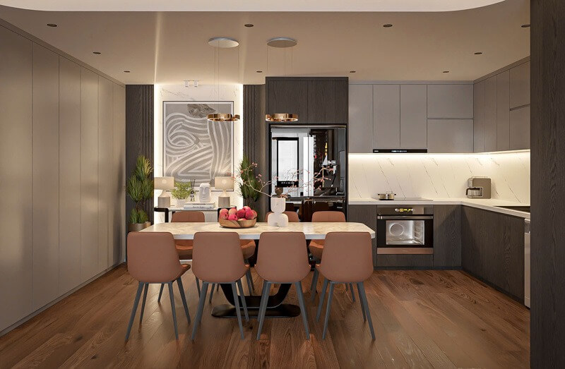 Mẫu thiết kế bếp cho căn hộ chung cư 3 phòng ngủ 2