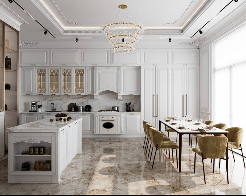 Mẫu thiết kế bếp chung cư phong cách cổ điển 2