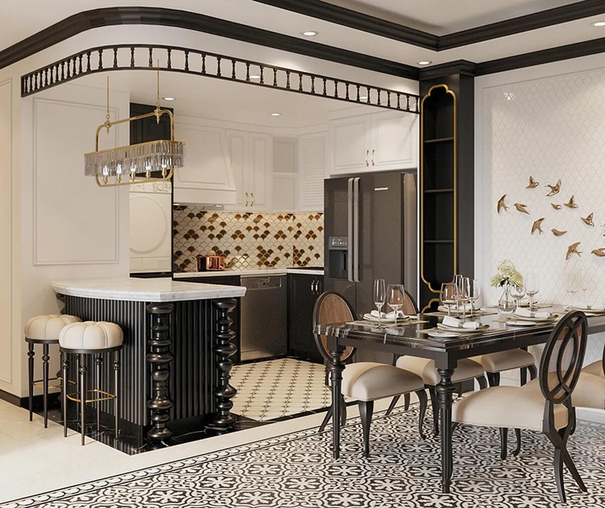 Mẫu thiết kế bếp chung cư phong cách Đông Dương 3