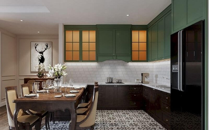 Mẫu thiết kế bếp chung cư đẹp phong cách tân cổ điển 2