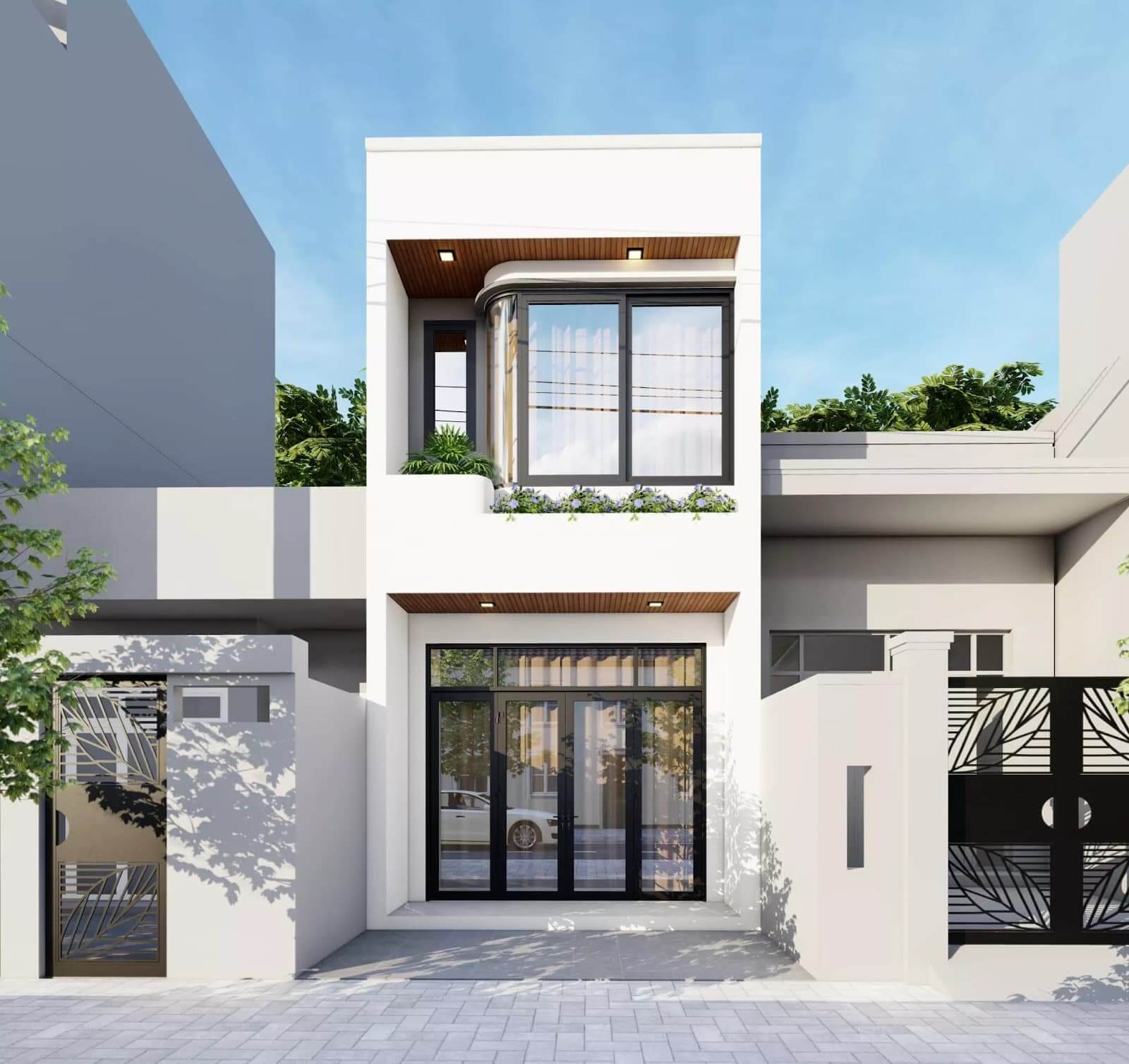 Mẫu thiết kế nhà 2 tầng 100m2 dạng ống 3