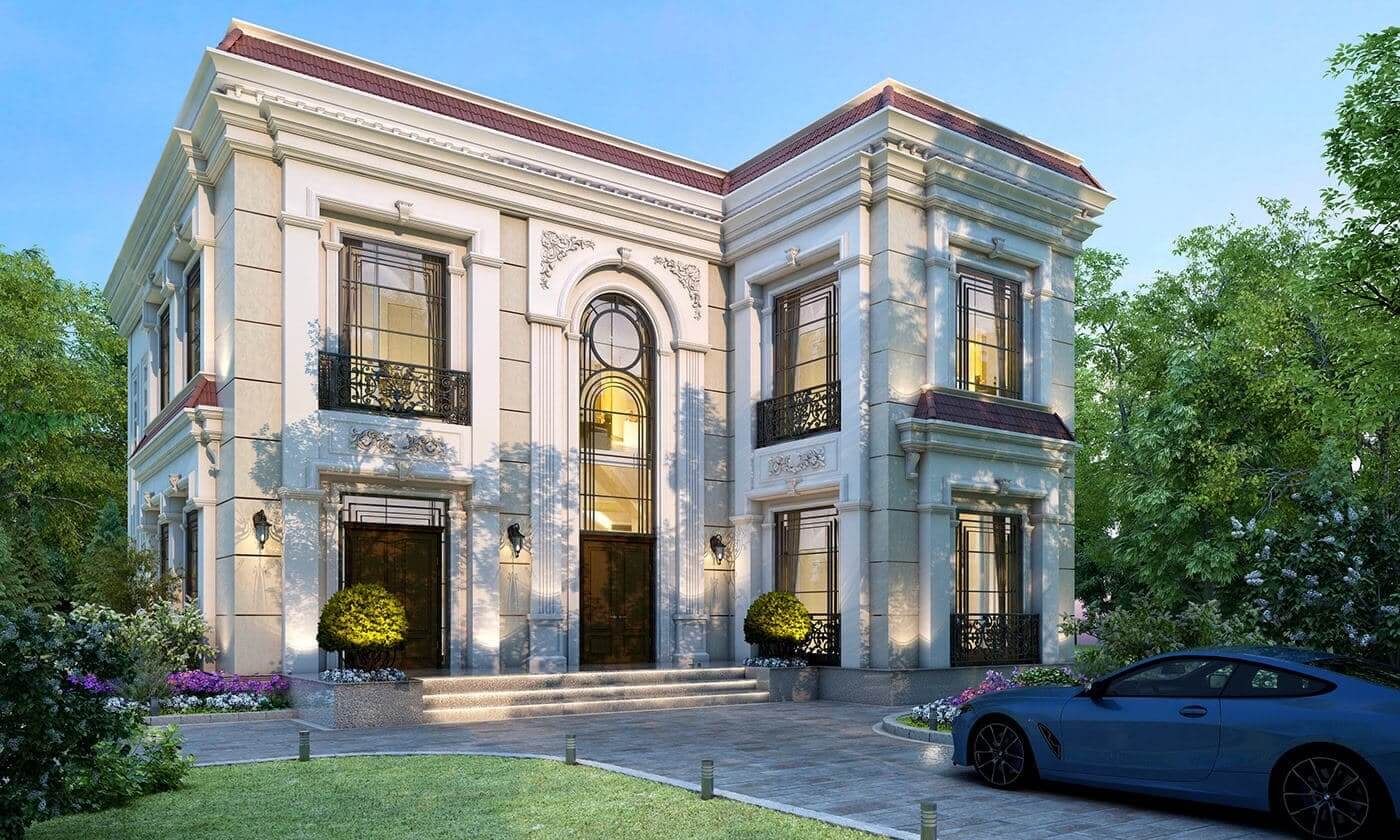 Mẫu thiết kế nhà 2 tầng 100m2 hình chữ L