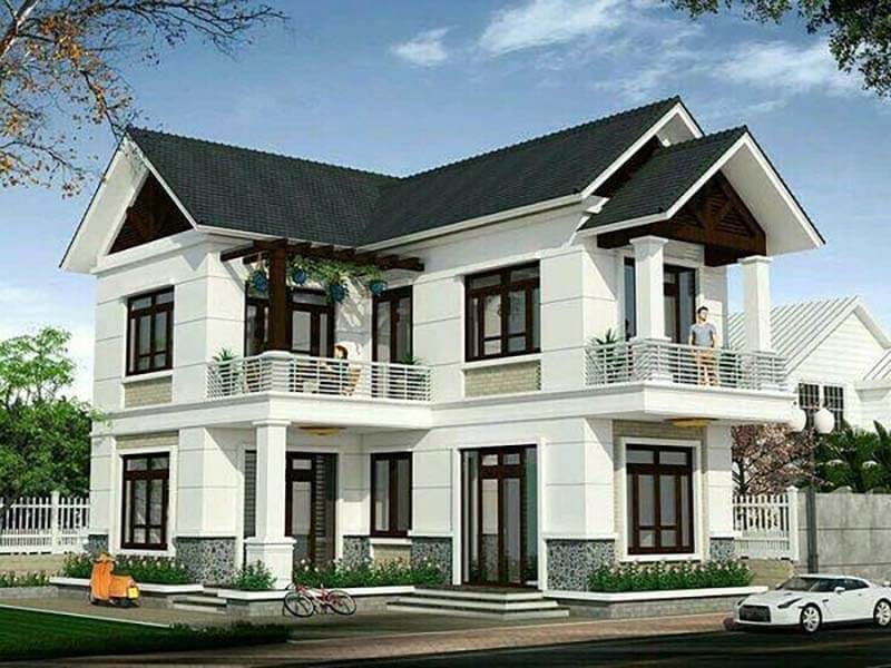 Mẫu thiết kế nhà 2 tầng 100m2 hình chữ L 2