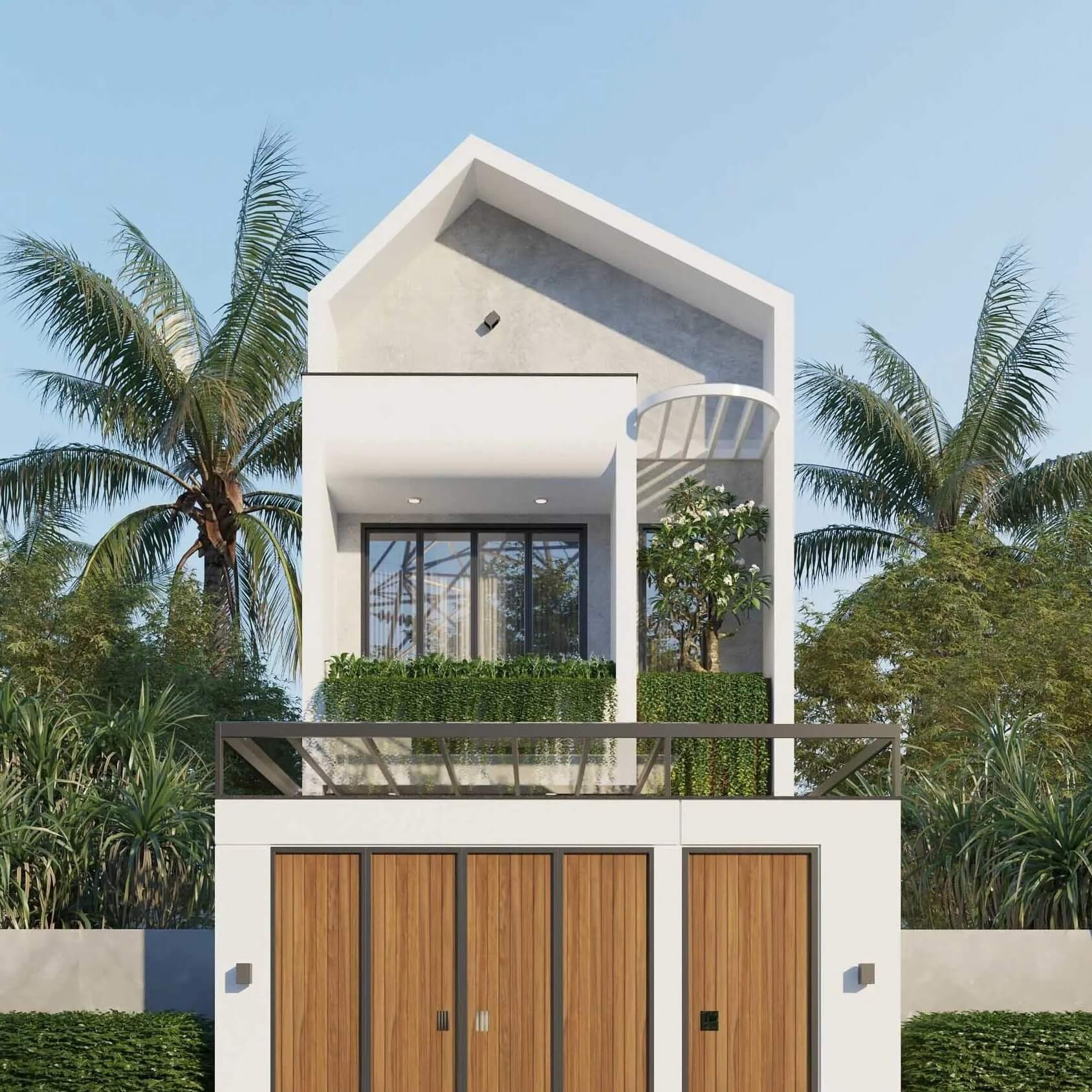 Mẫu thiết kế nhà 2 tầng đẹp mái lệch