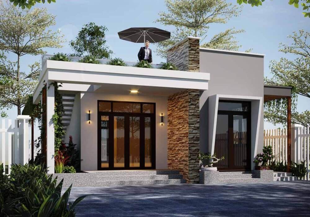 Mẫu thiết kế nhà cấp 4 diện tích 5x16m mái bằng 4