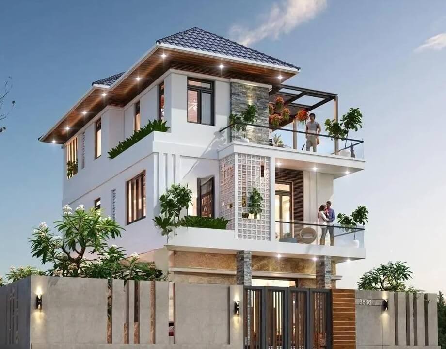 Mẫu thiết kế nhà mái Nhật 3 tầng có gara 2