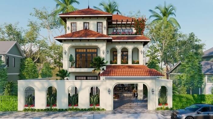 Mẫu thiết kế nhà mái Nhật 3 tầng địa trung hải 1