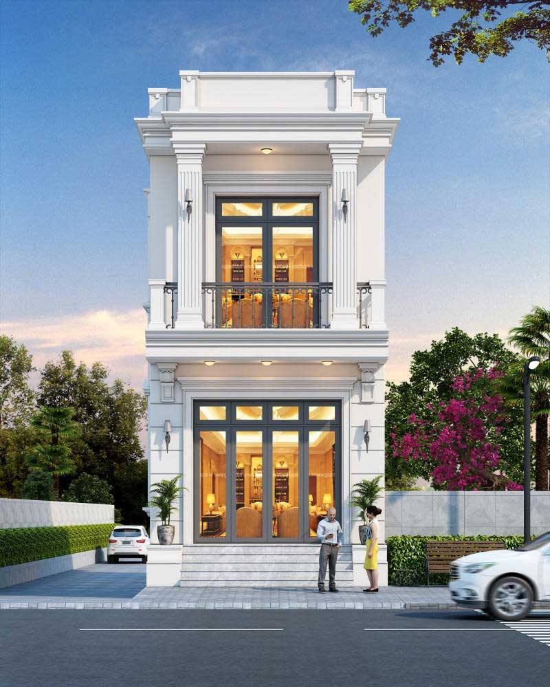 Mẫu thiết kế nhà ống 2 tầng 80m2 phong cách tân cổ điển 2