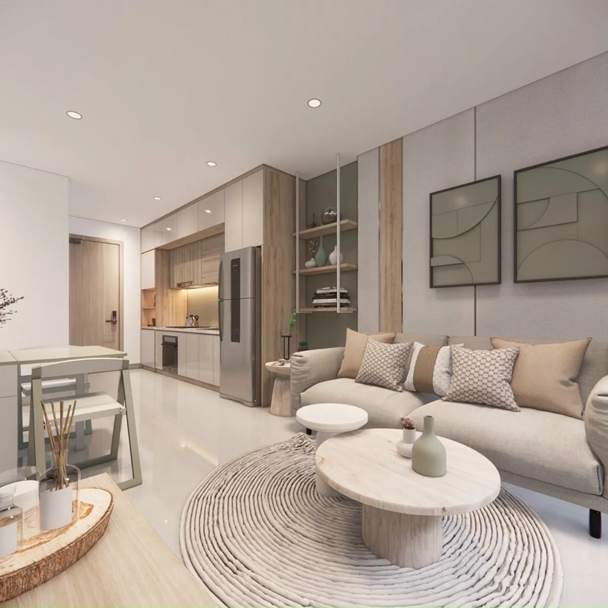 Mẫu thiết kế nội thất căn hộ 65m2 mang phong cách nhẹ nhàng và tinh tế