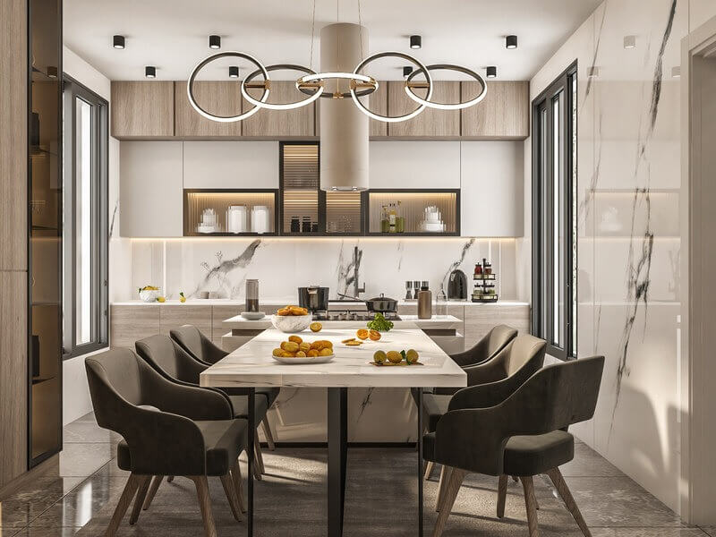 Mẫu thiết kế nội thất nhà bếp chung cư theo phong cách Luxury 3