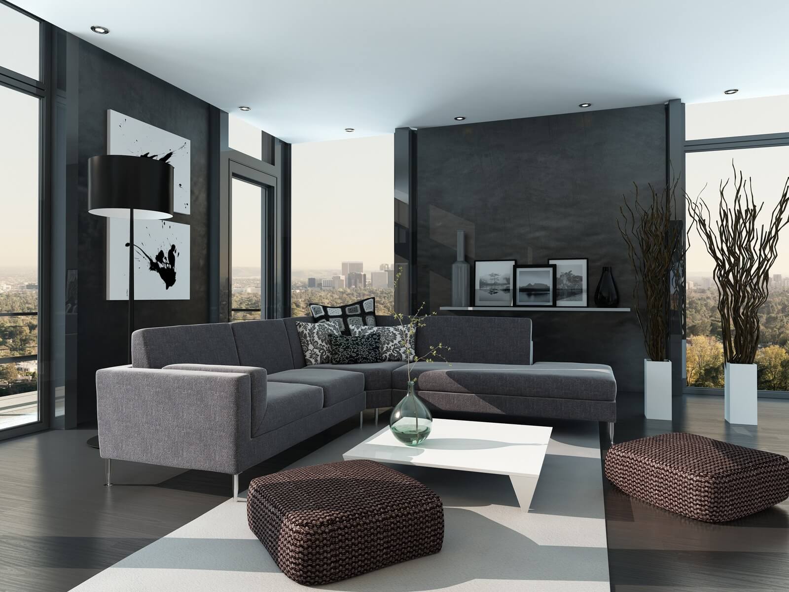 Mẫu thiết kế nội thất phòng khách mệnh Thủy màu đen