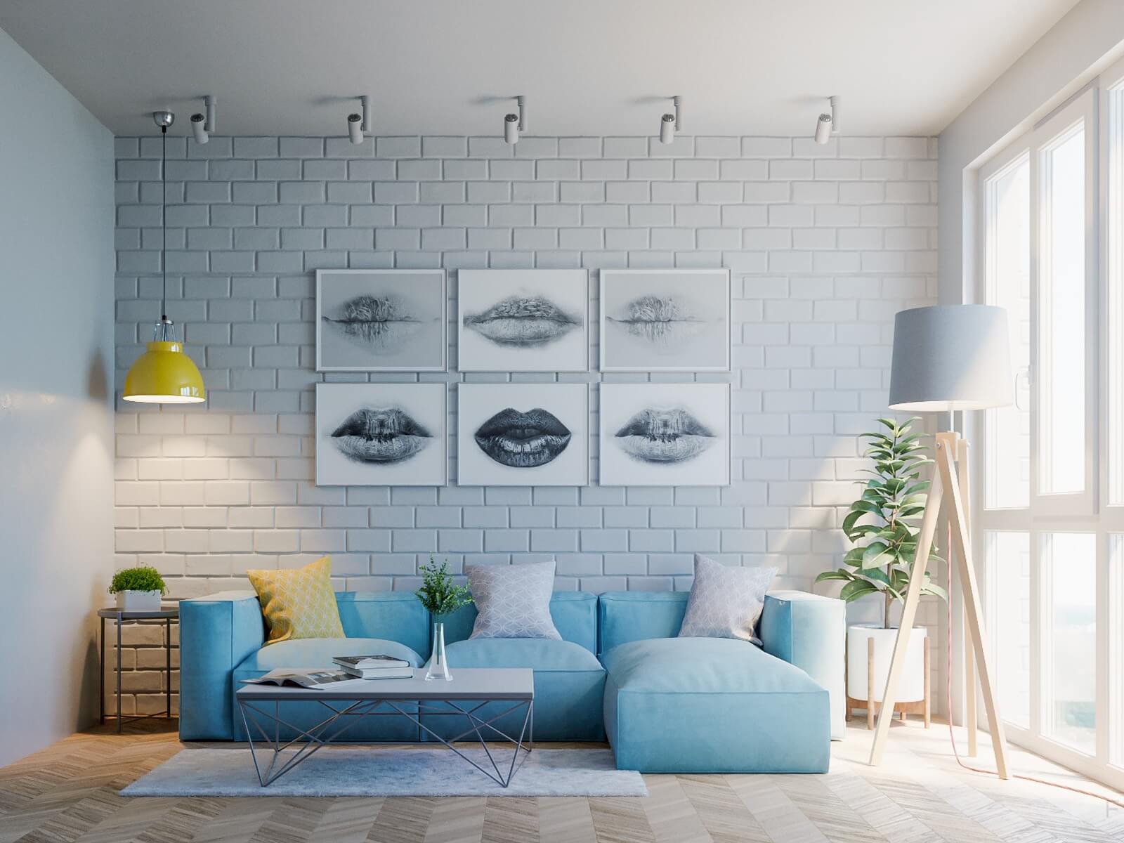 Mẫu thiết kế nội thất phòng khách mệnh Thủy màu xanh thiên thanh