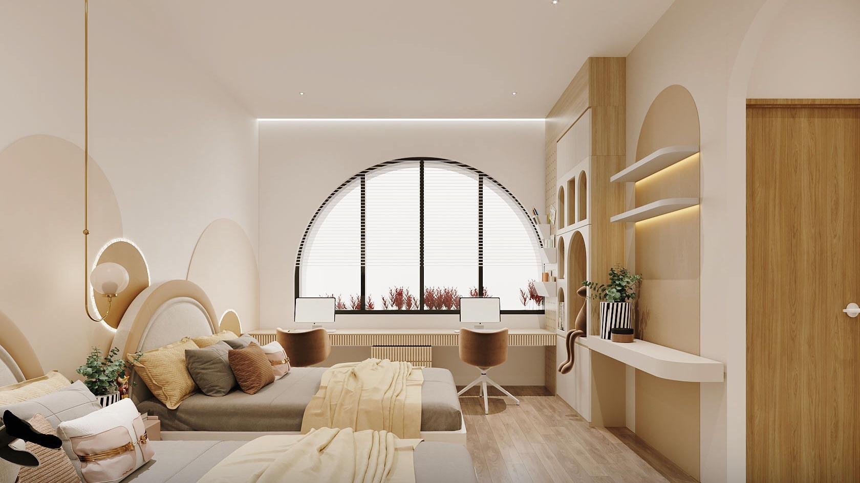 Mẫu thiết kế phòng ngủ 12m2 2 giường ngủ đẹp 1