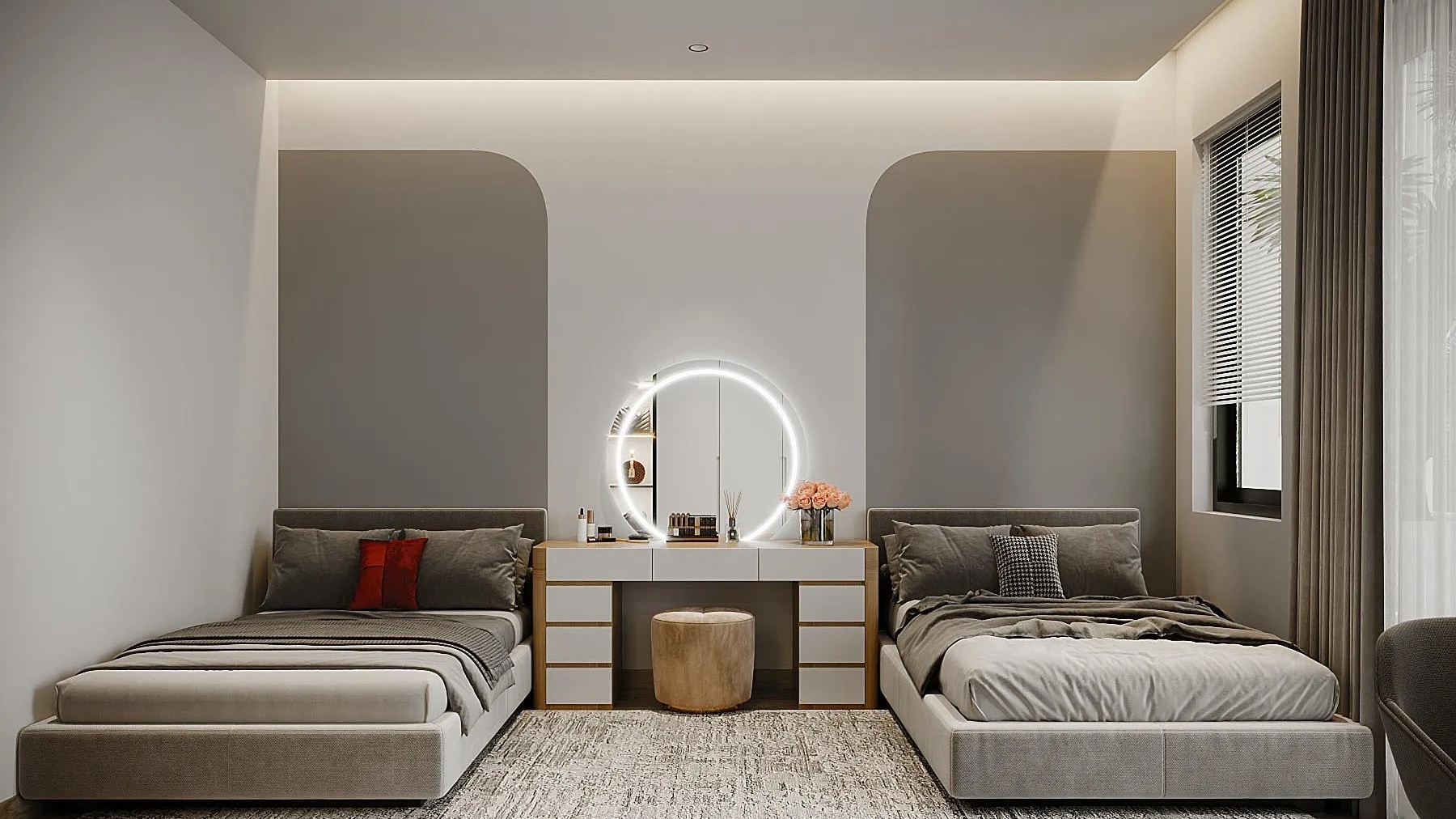 Mẫu thiết kế phòng ngủ 12m2 2 giường ngủ đẹp 2