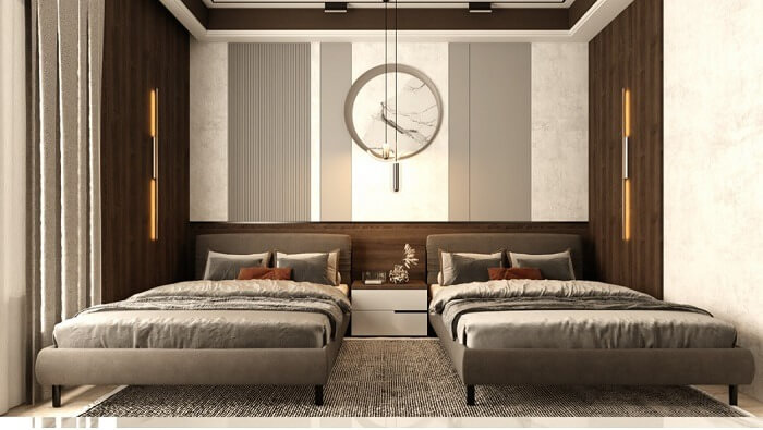 Mẫu thiết kế phòng ngủ 12m2 2 giường ngủ đẹp 3