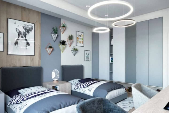 Mẫu thiết kế phòng ngủ 12m2 2 giường ngủ đẹp 5