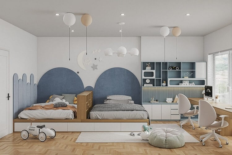 Mẫu thiết kế phòng ngủ 2 giường cho bé