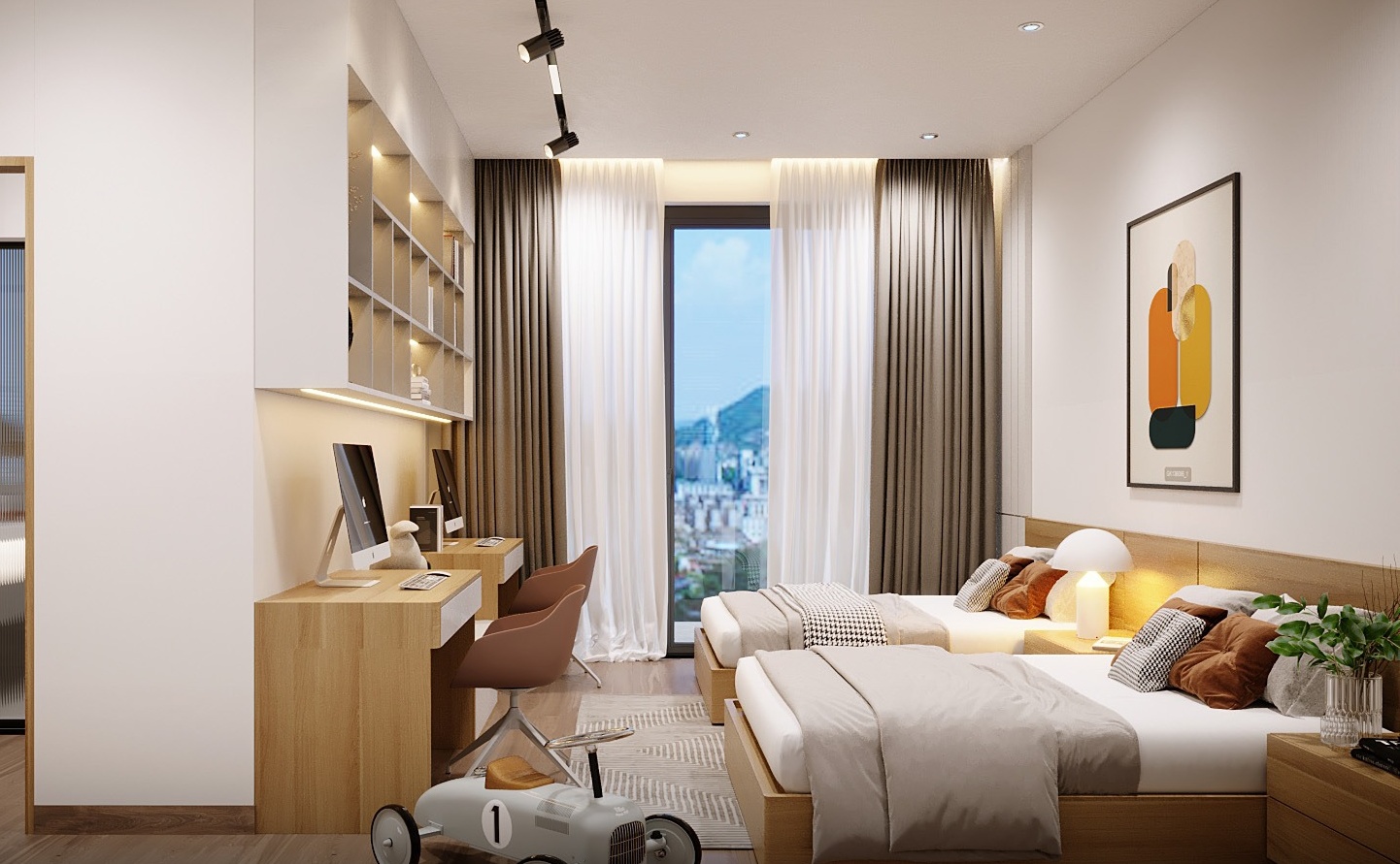 Mẫu thiết kế phòng ngủ 2 giường đơn 3