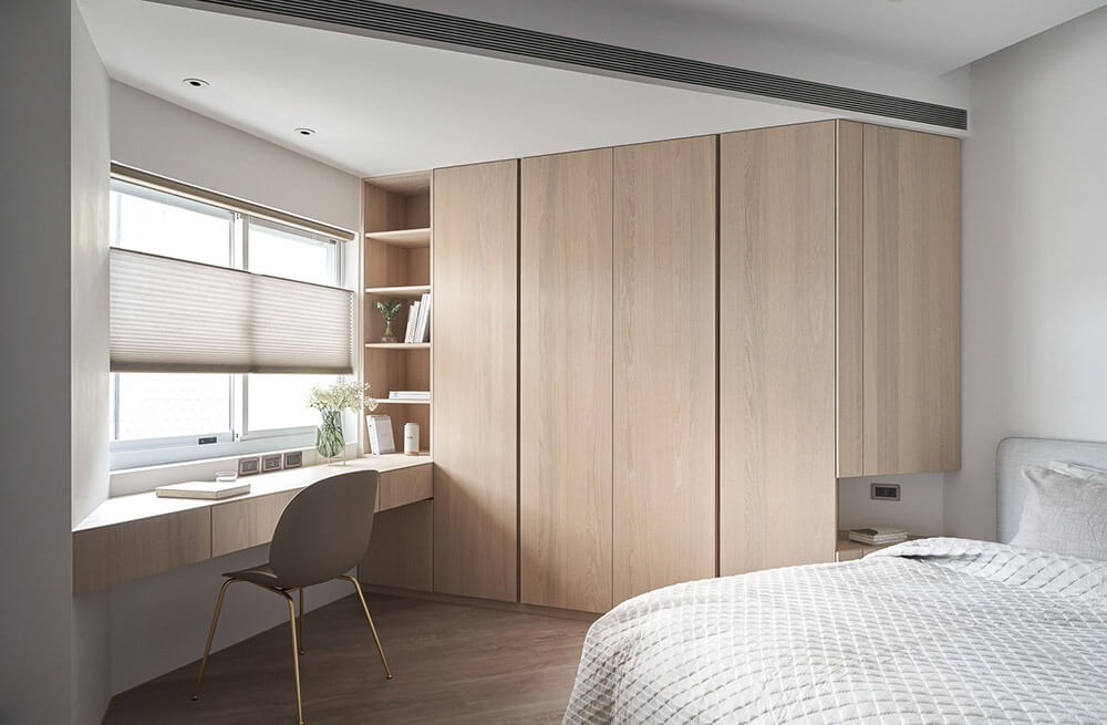 Mẫu thiết kế phòng ngủ 3x3m với tủ quần áo kết hợp bàn học