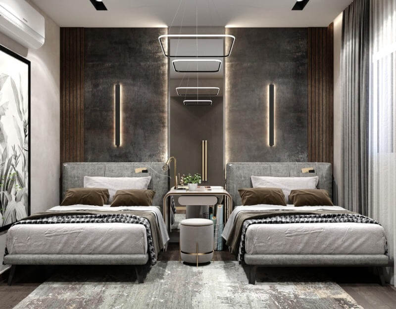 Mẫu thiết kế phòng ngủ nhỏ 2 giường 2