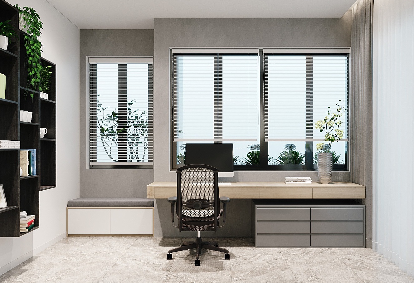 Mẫu thiết kế phòng làm việc hiện đại kết hợp phòng sinh hoạt chung