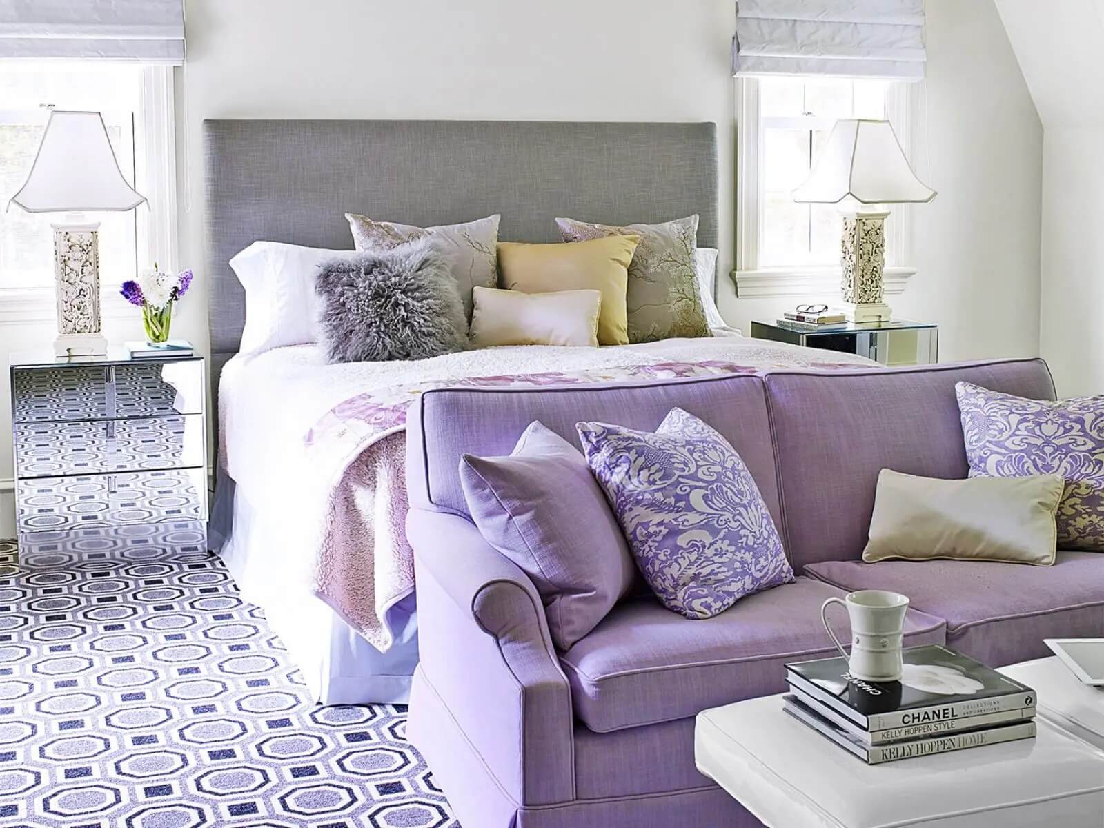 Mẹo thiết kế phòng ngủ màu tím pastel ấn tượng: Phối màu tím pastel với sắc thái khác