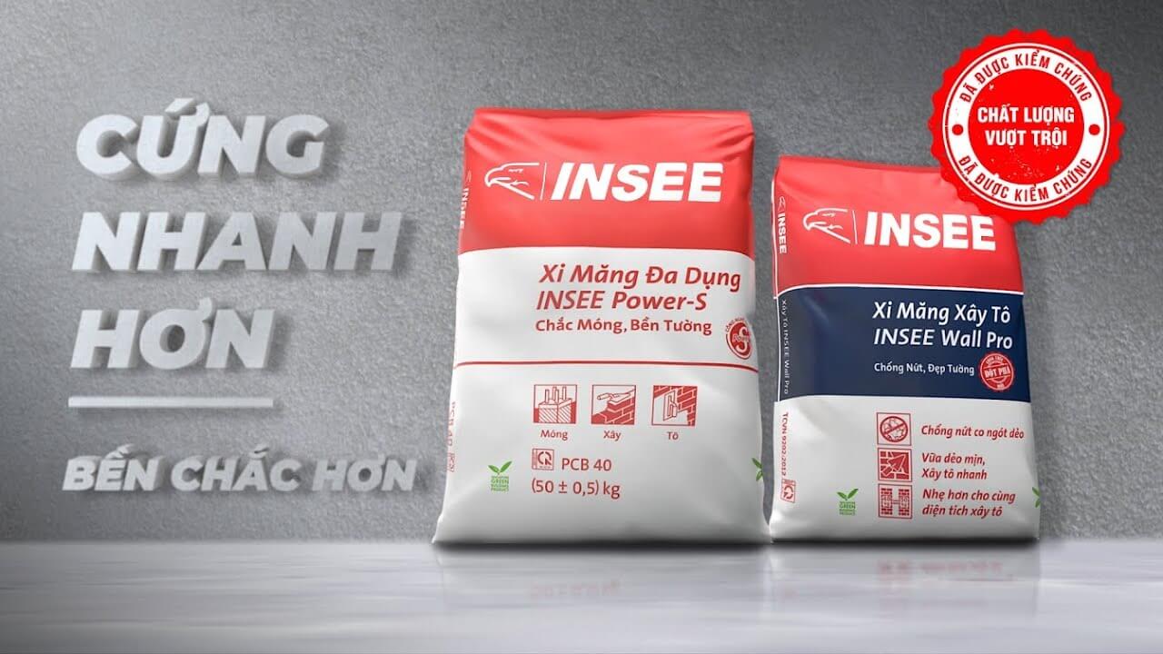mh1bt82wyg0sreloivjf Hai bao xi măng INSEE Power-S và Wall Pro trên nền xám, với slogan Cứng nhanh hơn, bền chắc hơn.