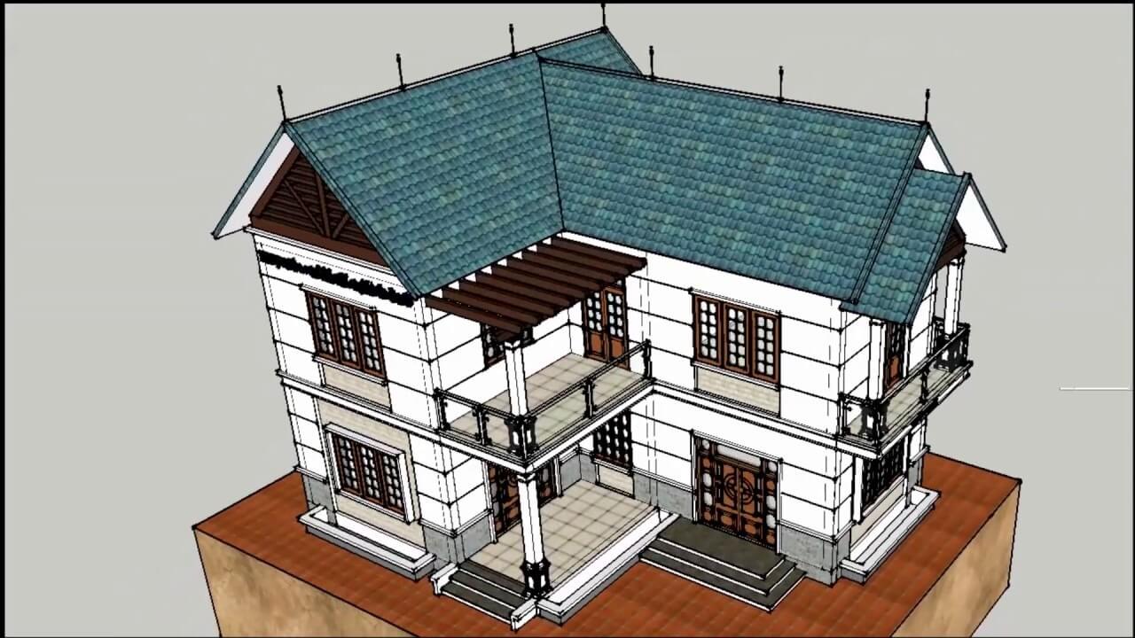 nguyen-tac-lap-dat-he-thong-chong-set-va-noi-dat-trong-thiet-ke-dien-nuoc-nha-dan Bản vẽ 3D nhà mái ngói xanh, hai tầng, kiểu dáng hiện đại, kết cấu chắc chắn, cửa sổ lớn.