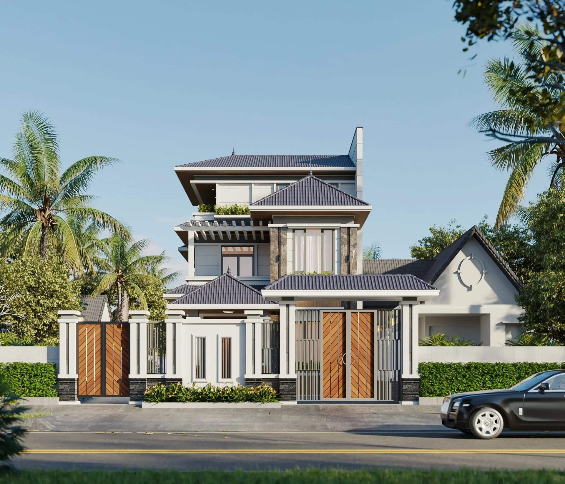 Nhà 3 tầng mái Nhật nổi bật với tính thẩm mỹ cao