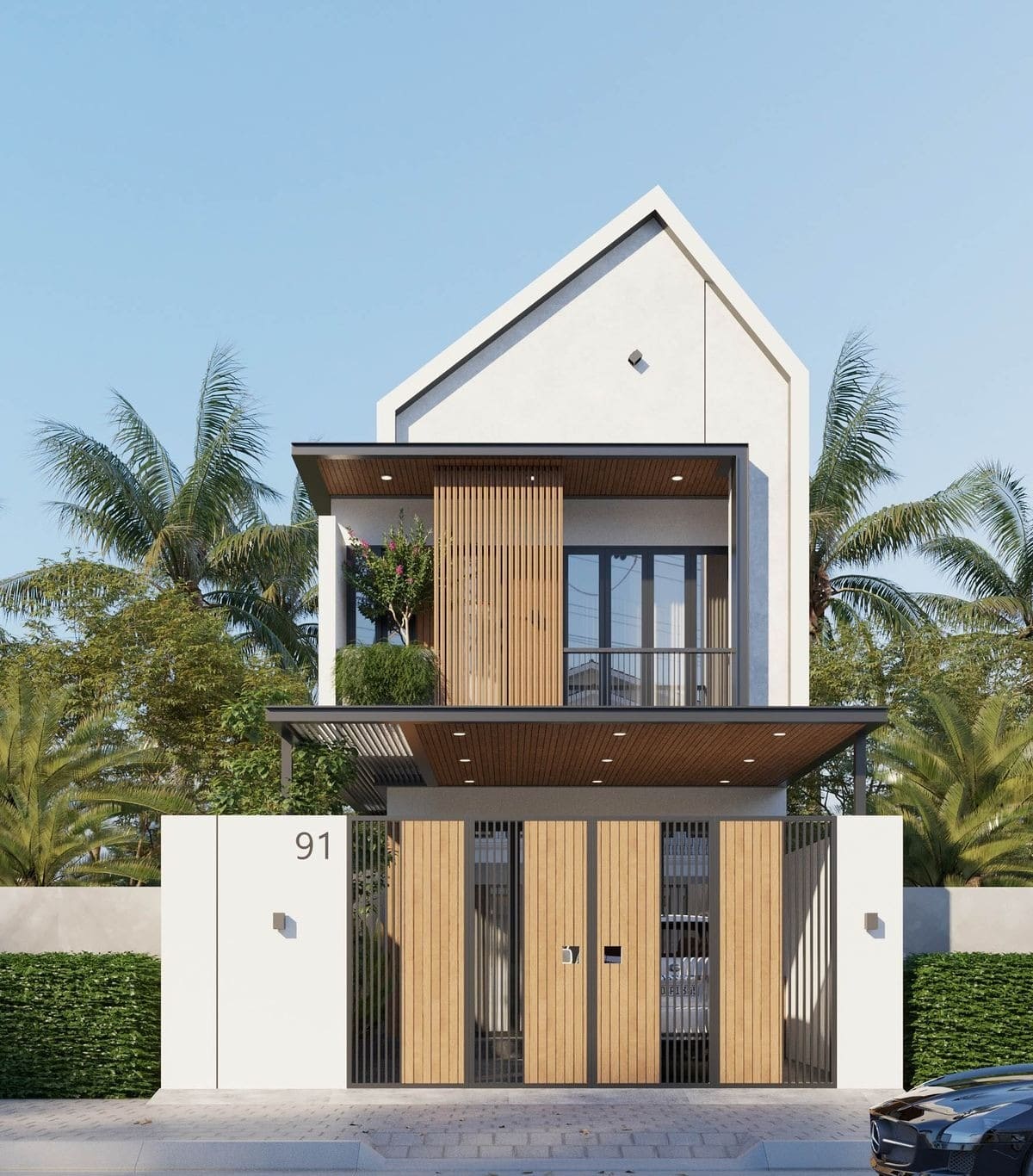 Thiết kế nhà mái lệch 2 tầng với 2 phòng ngủ