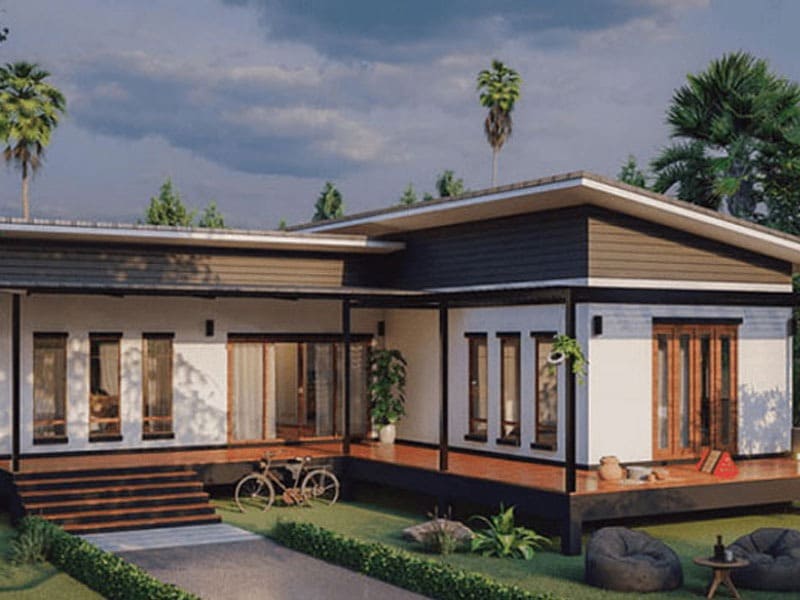 Thiết kế nhà cấp 4 mái lệch hình chữ L