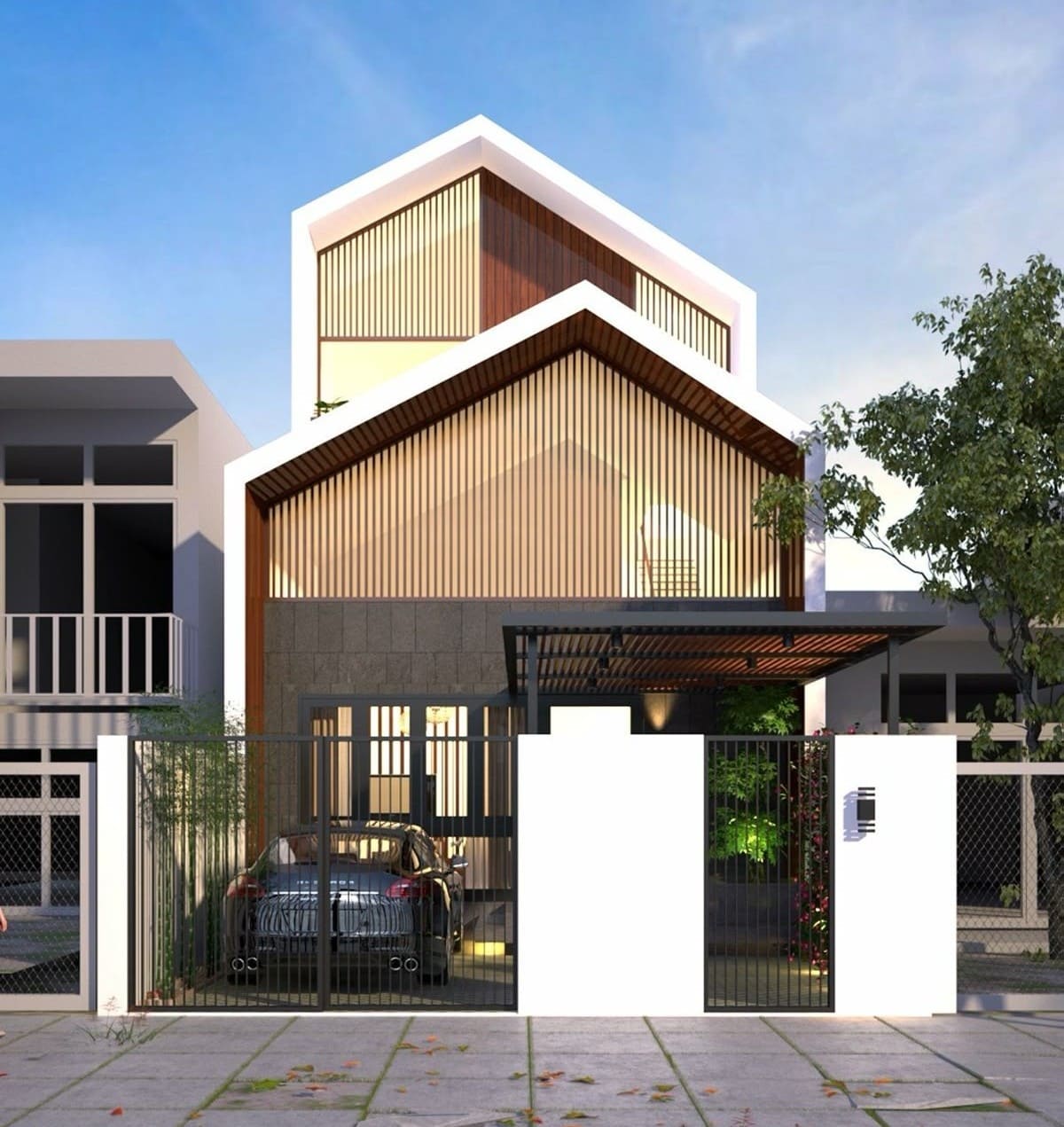 Nhà mái lệch 2 tầng hiện đại