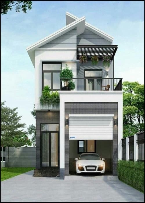 Mẫu nhà mái lệch 2 tầng nông thôn