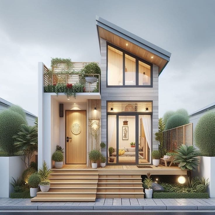 Nhà mái lệch 2 tầng bằng tôn